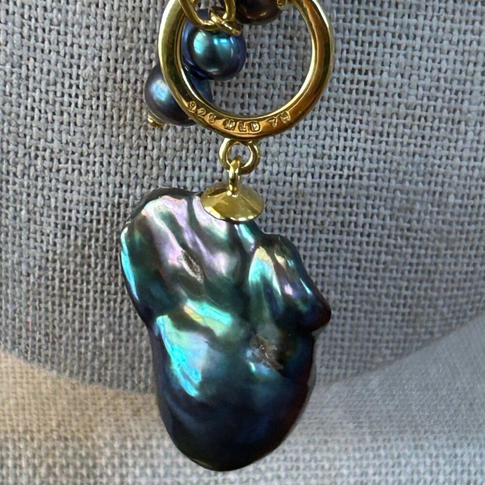 Rarities Carol Brodie 201/4" Gold Plated Pearl Toggle Drop Necklace BLACK nwt - Picture 13 of 14
